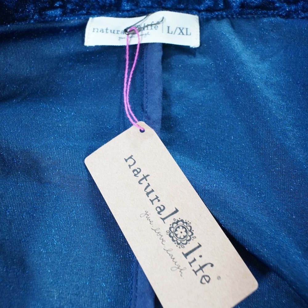 Natural Life Crushed Velvet Open Jacket Womens L/XL Navy Blue Boho Whimsigoth - Picture 7 of 12